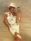 Crochet Halterneck Cutout Backless Short Dress