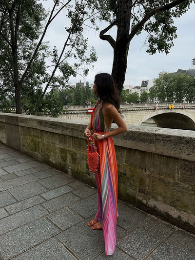 Tie Dye Halterneck Backless Maxi Dress