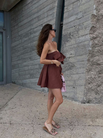 Brown Bow Tie Mini Dress