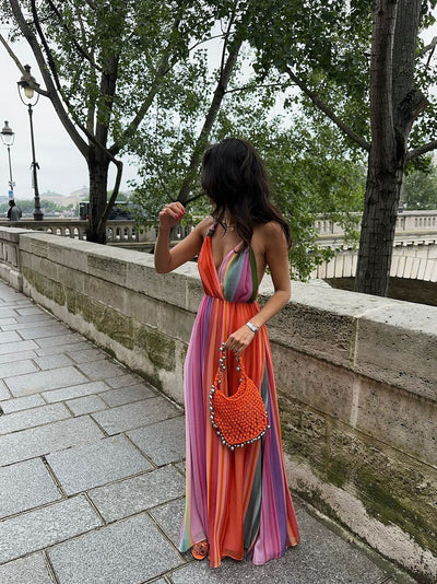 Tie Dye Halterneck Backless Maxi Dress