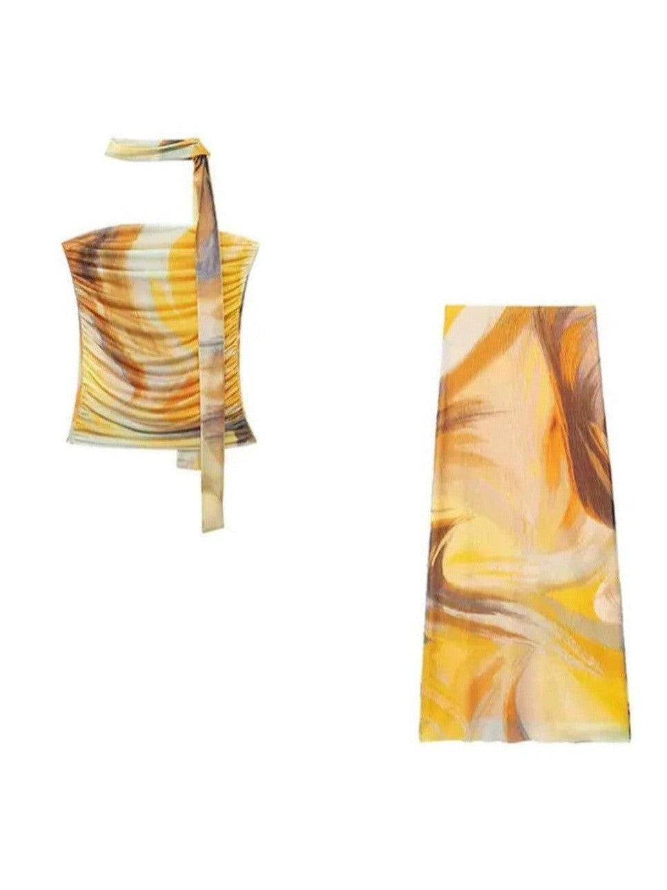 Tie Dye Tulle Print Bandeau Top & Skirt Coord Set