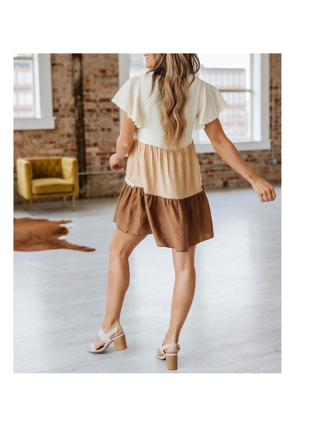 V neck Tricolour Summer Dress