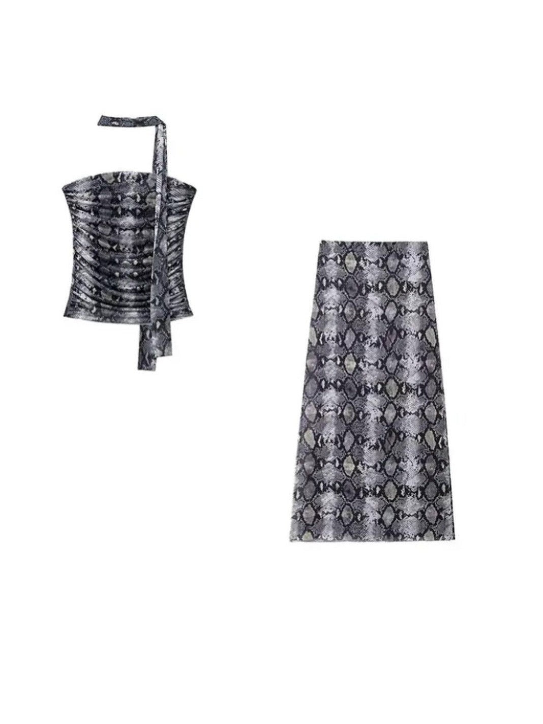 Animal Print Tulle Bandeau Top & Skirt Coord Set