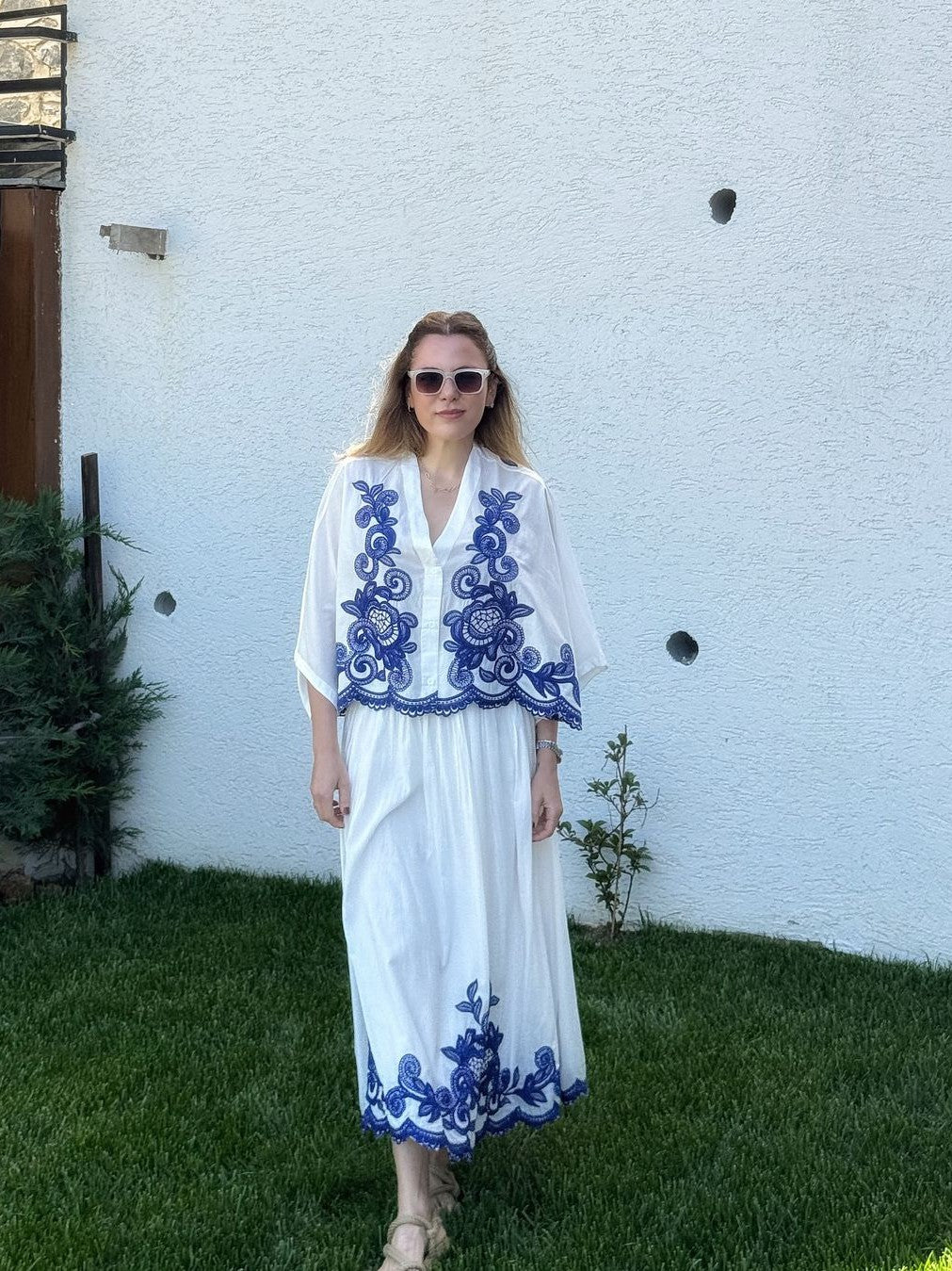 Embroidered Blouse & Skirt Coord Set