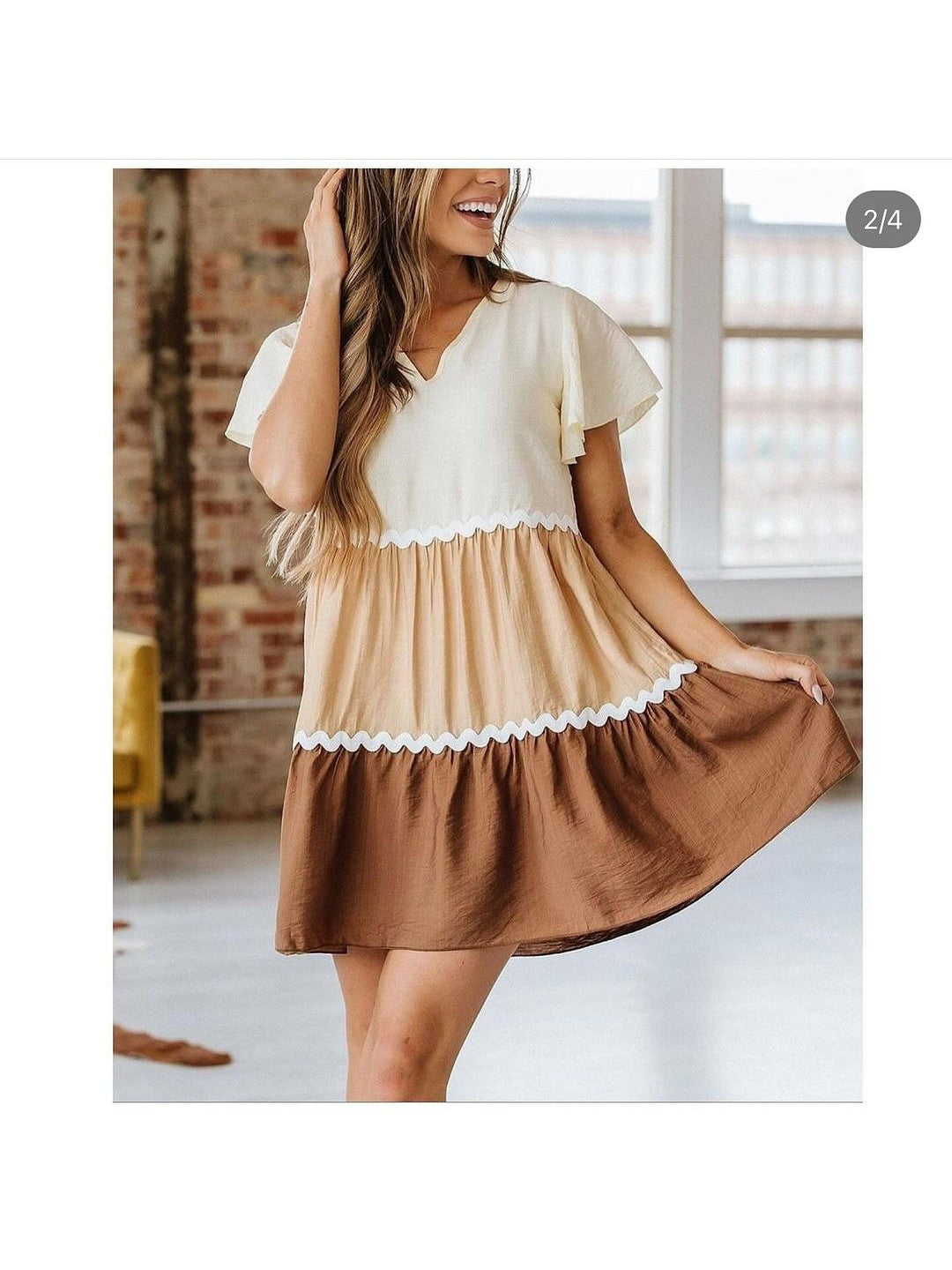 V neck Tricolour Summer Dress