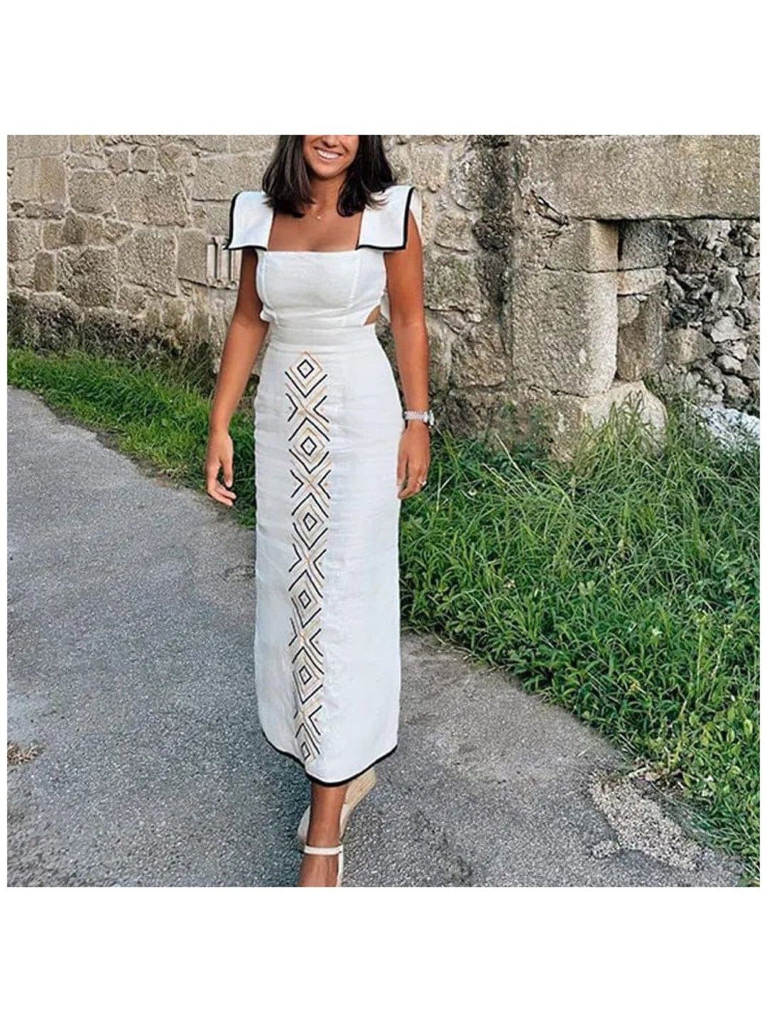 Shoulder Strap Maxi Printed Dress