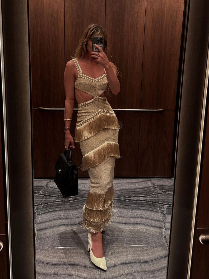 Spaghetti Strap Cutout Tassel Dress