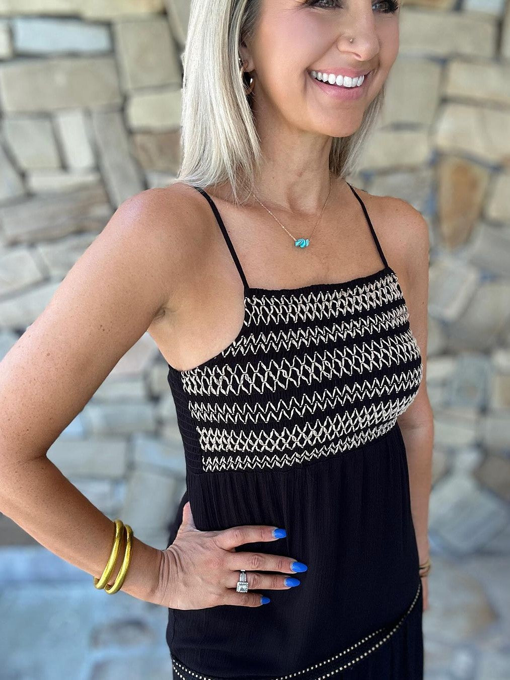 Spaghetti Strap Modal Embroidery Dress