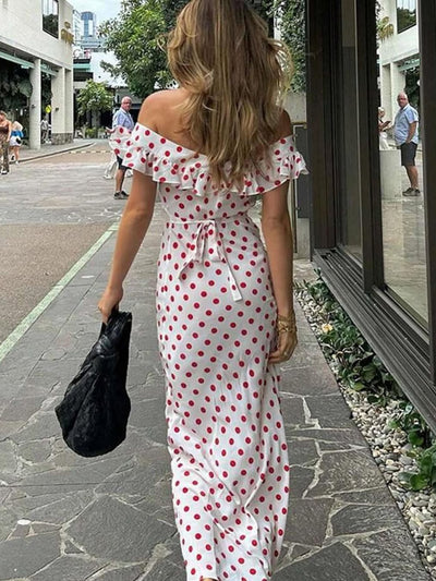 Polka Dot Ruffle Tie Back Midi Dress