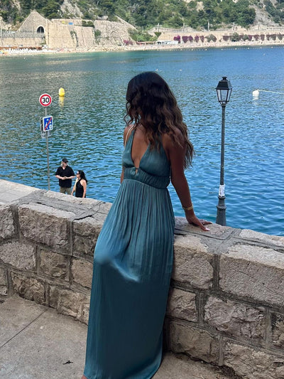 Halterneck Deep Neck Backless Maxi Dress