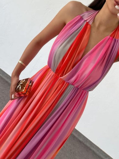 Tie Dye Halterneck Backless Maxi Dress