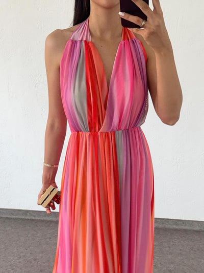 Tie Dye Halterneck Backless Maxi Dress