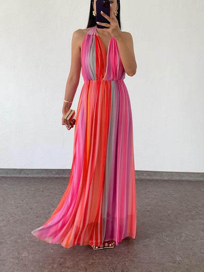 Tie Dye Halterneck Backless Maxi Dress