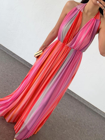 Tie Dye Halterneck Backless Maxi Dress