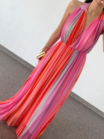 Tie Dye Halterneck Backless Maxi Dress