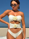 Flower Applique Cutout Tube Swimsuit