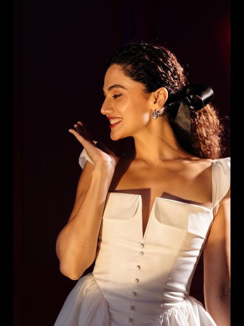 Elegant Puff Pleated Hem A line Dress