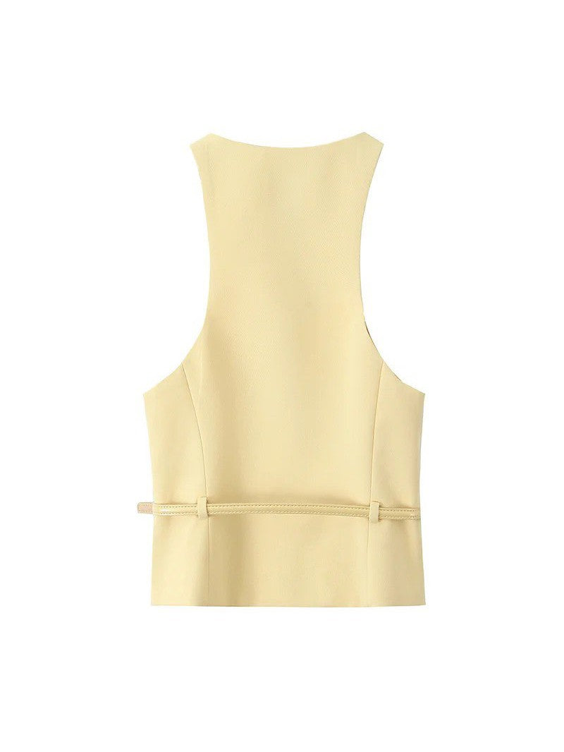 Sleevless Belted Vest Waist Coat & Pencil Skirt Coord Set