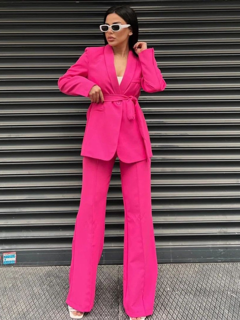 Pink Tied Blazer & Pant Coord Set