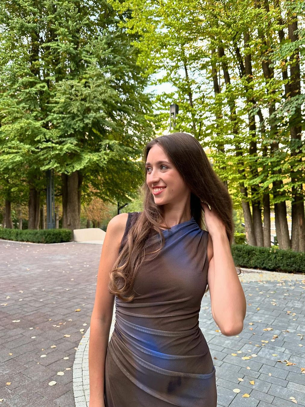 Tie Dye Print Sleeveless Ruched Dress