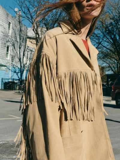 Suede Fringe Tassel Full Sleeves Blazer