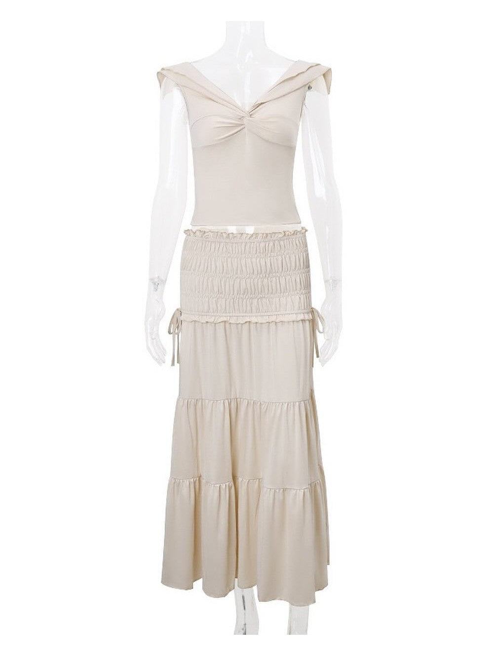 Ruffle Deep Neck Crop Top & Skirt Coord Set