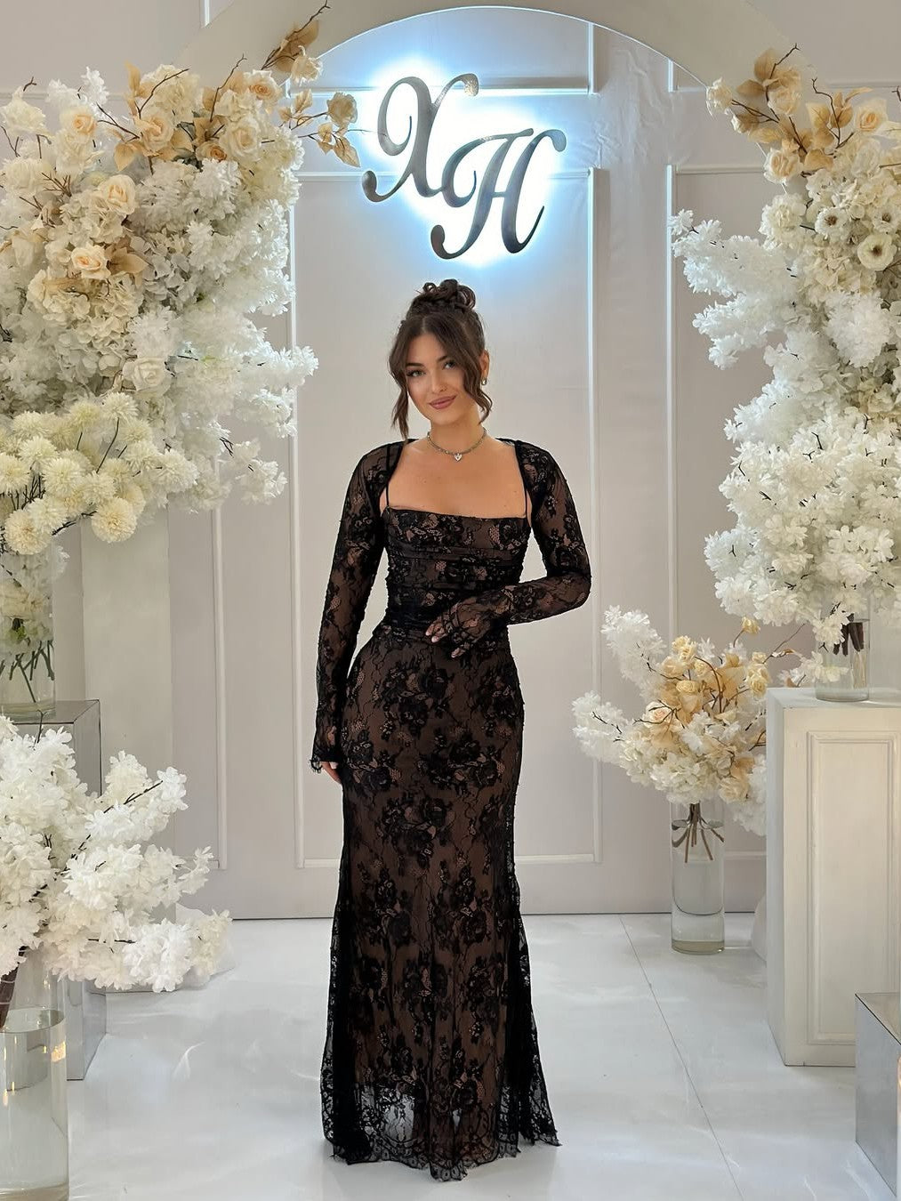 Mesh Lace Spaghetti Strap Maxi Dress With Shrug Mesh Lace Spaghetti Strap Maxi Dress With Shrug