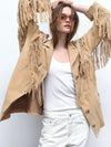 Suede Fringe Tassel Full Sleeves Blazer