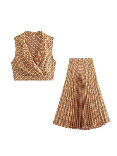 Sleeveless Vest Top & Pleated Skirt Coord Set