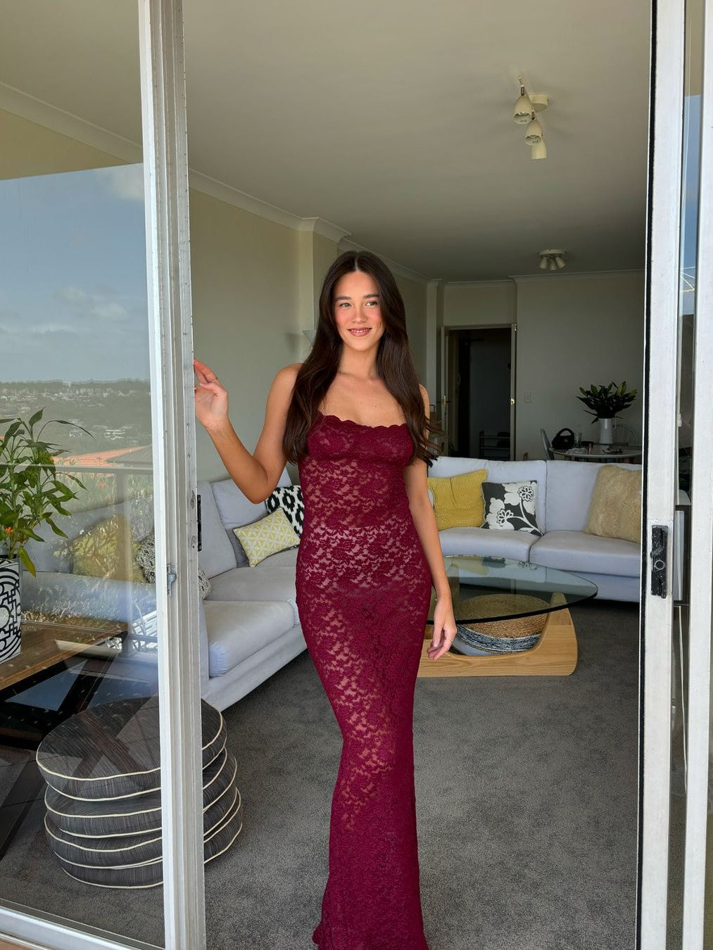 See through Lace Slim Maxi Dress