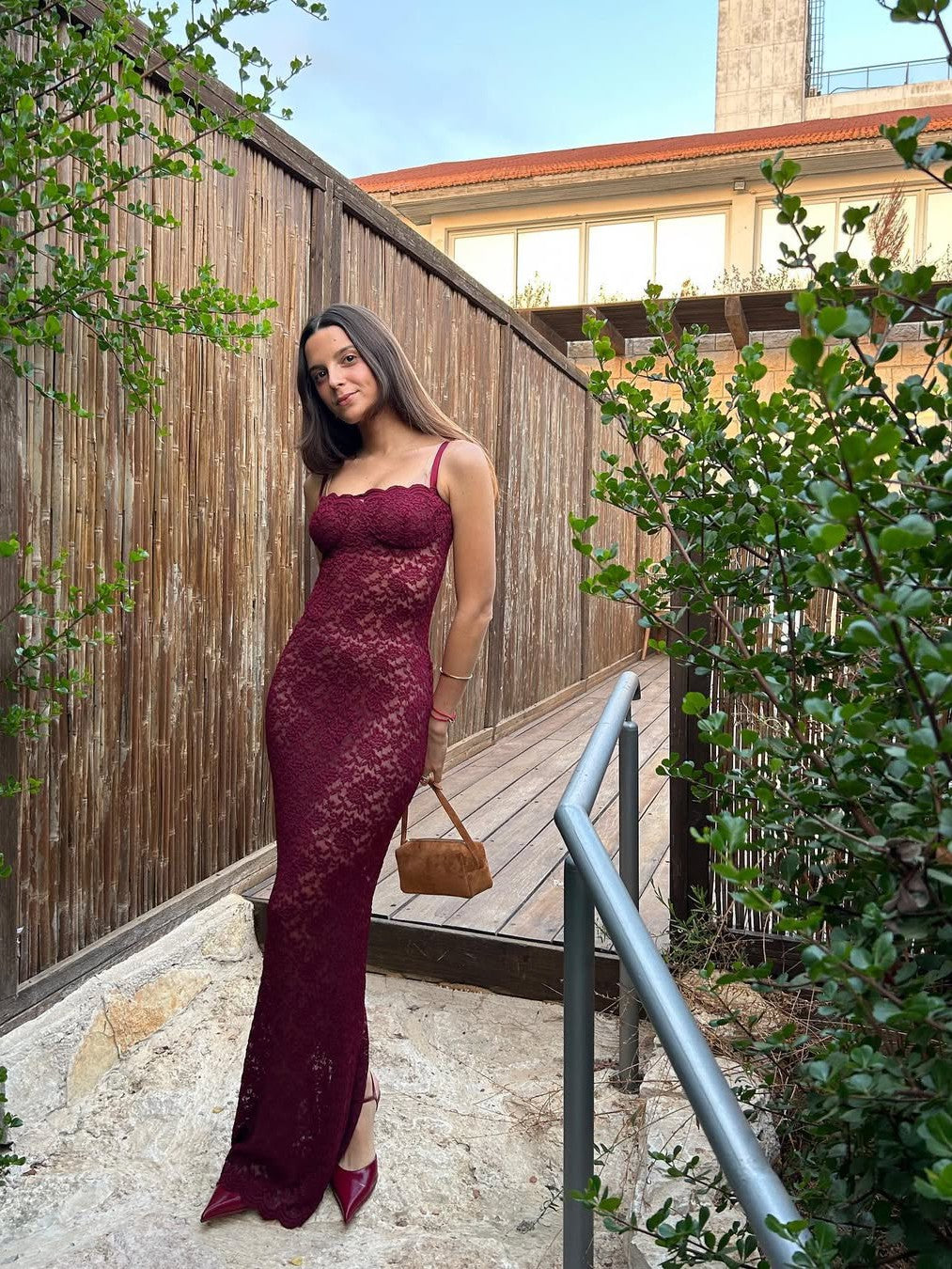 See through Lace Slim Maxi Dress