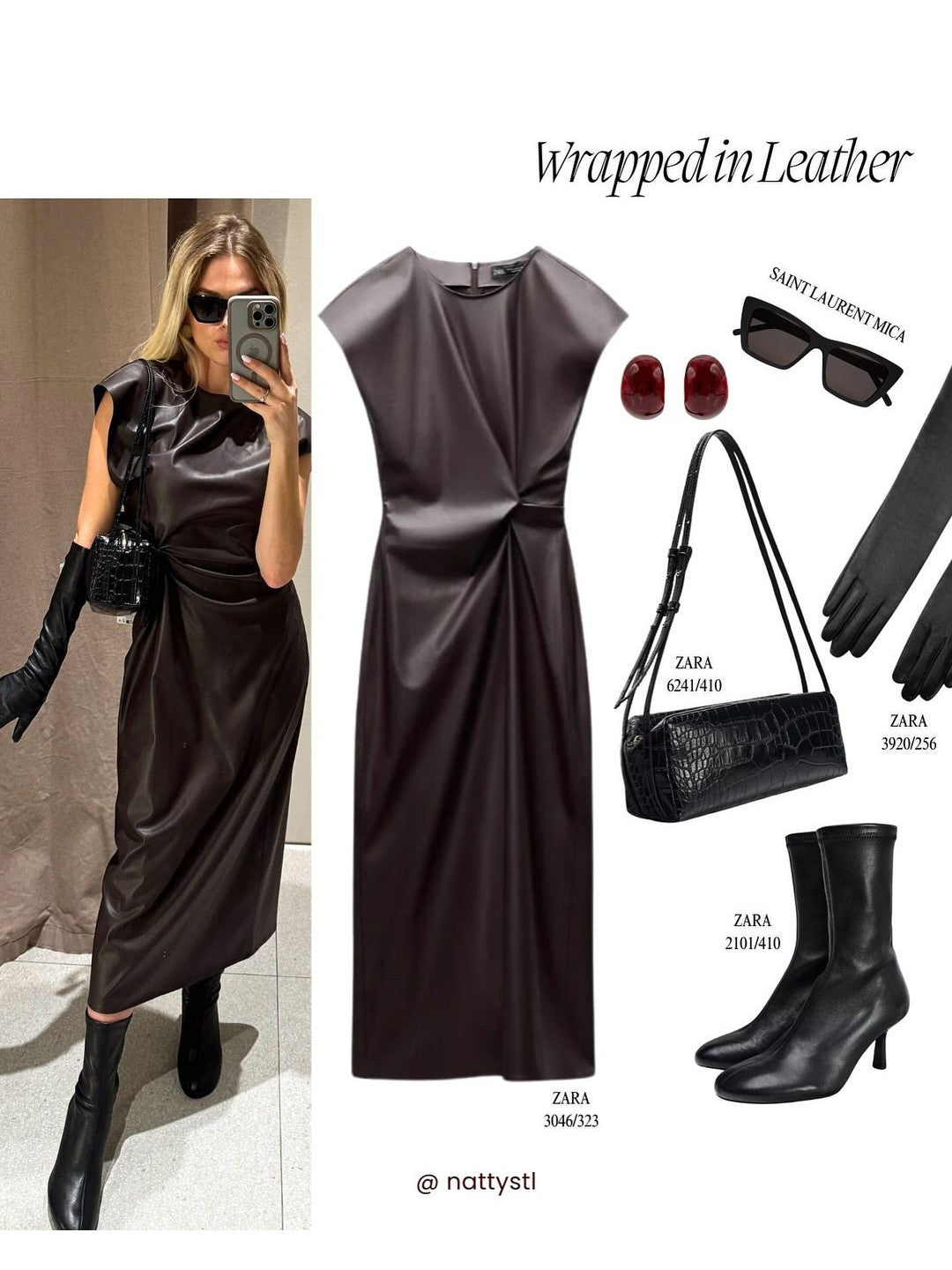 PU Leather Ruched Midi Dress
