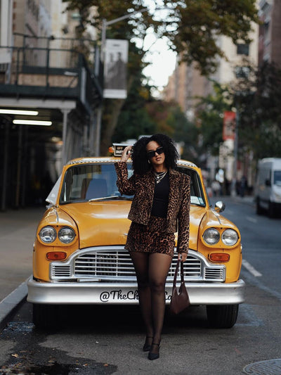 Animal Print Crop Blazer & Skirt Coord Set