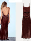 Velvet Spaghetti Strap Ruched Maxi Dress