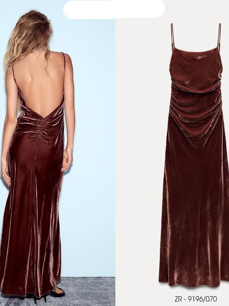 Velvet Spaghetti Strap Ruched Maxi Dress Velvet Spaghetti Strap Ruched Maxi Dress