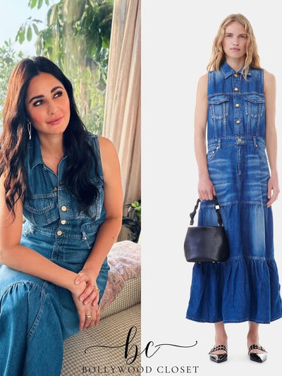 Denim Sleeveless Pocket Long Midi Dress