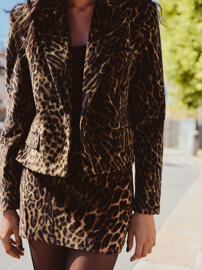 Animal Print Crop Blazer & Skirt Coord Set