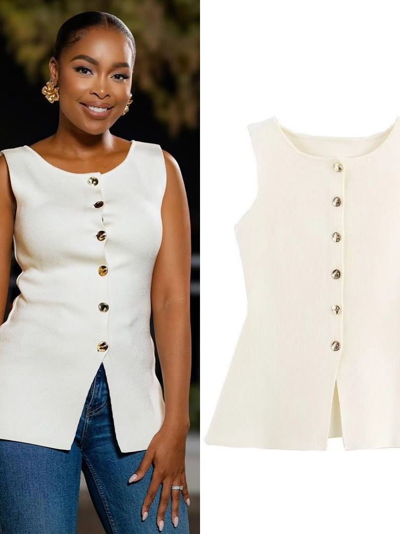 Sleeveless Button-up Vest Top