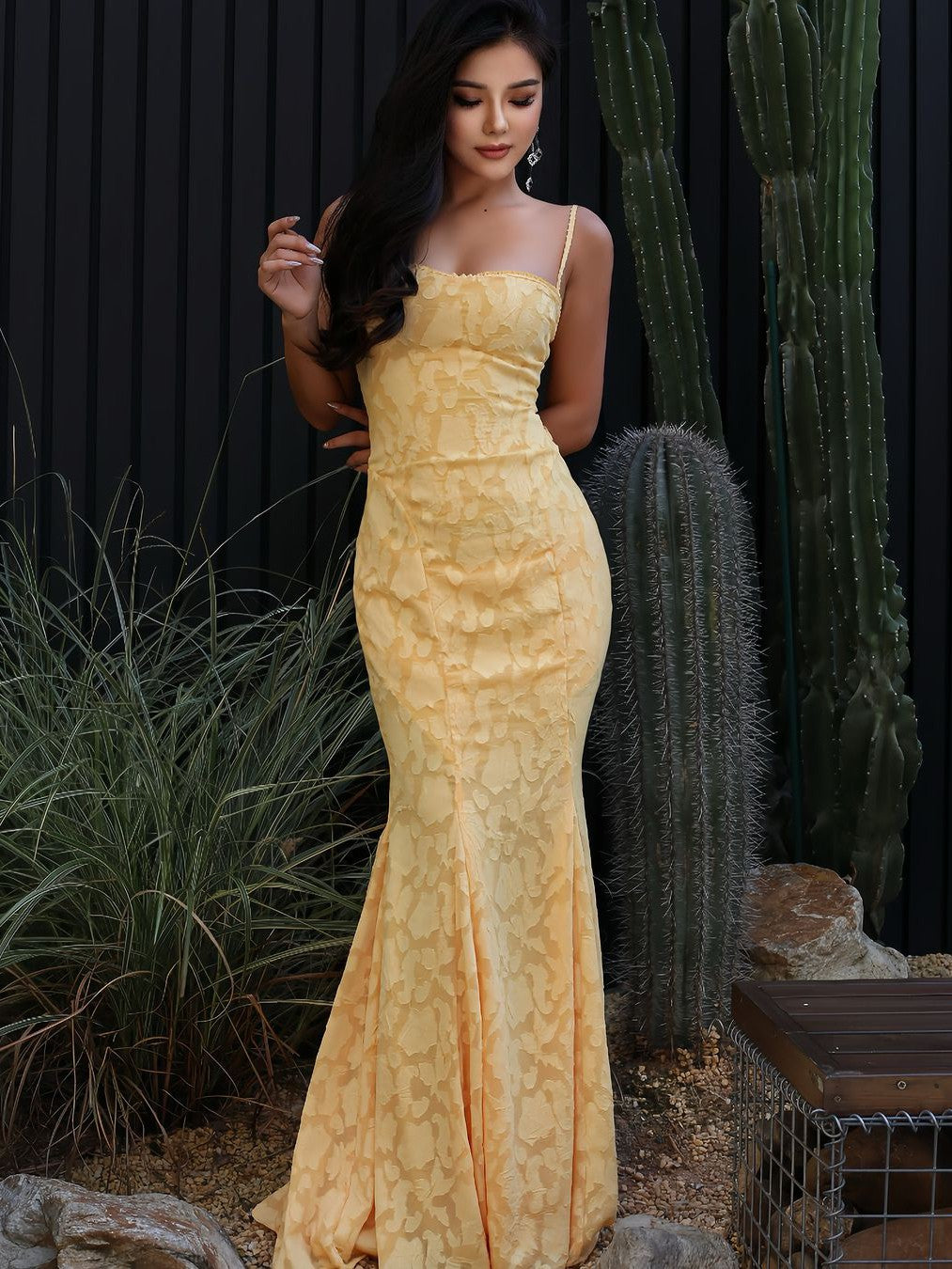 Tied Lace Strap Mermaid Maxi Dress