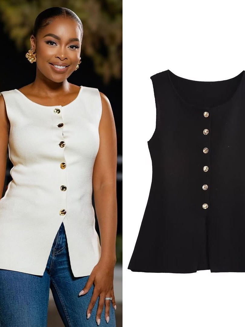 Sleeveless Button-up Vest Top