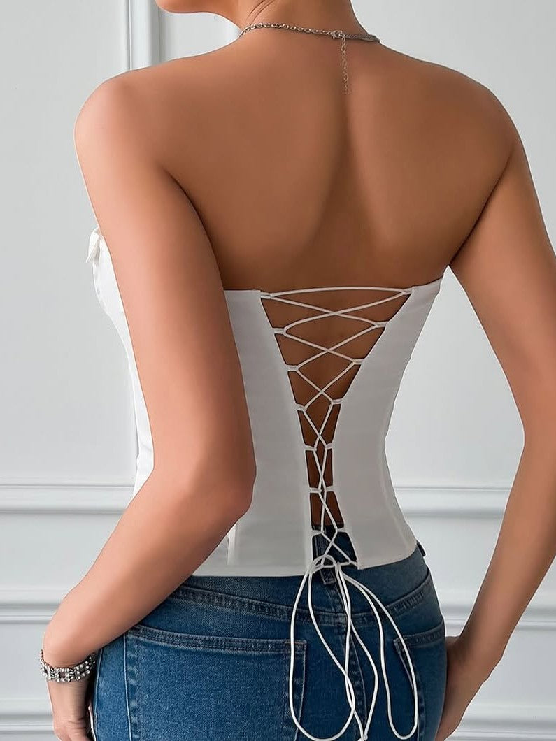 Tube Boning Corset Top With Tie