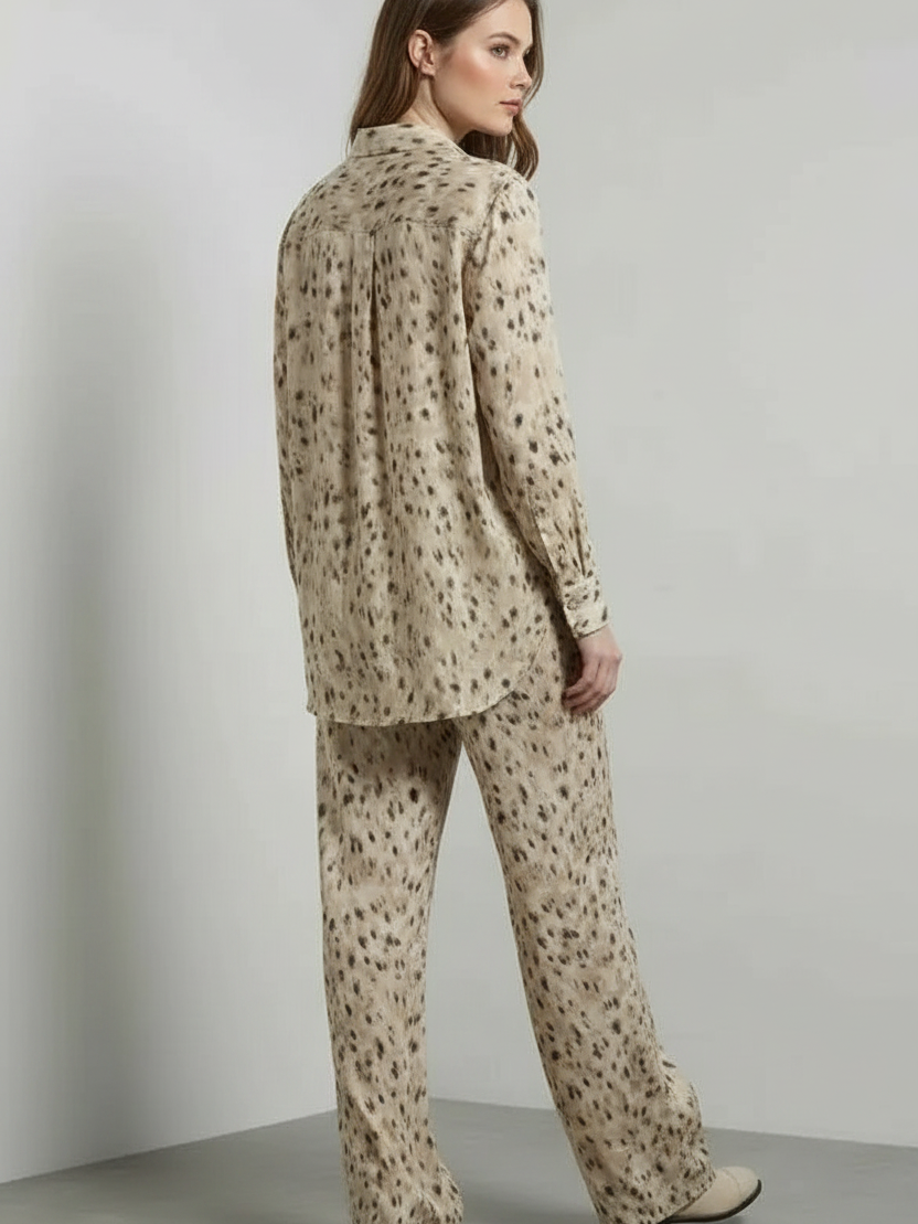 Abstract Print Relaxed Shirt & Wide-Leg Trouser Set, 2-piece beige leopard-print Exclusives outfit on sale