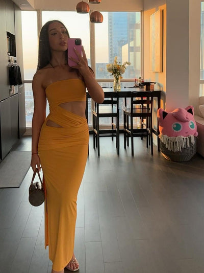 Strapless Cut-Out Bodycon Maxi Dress