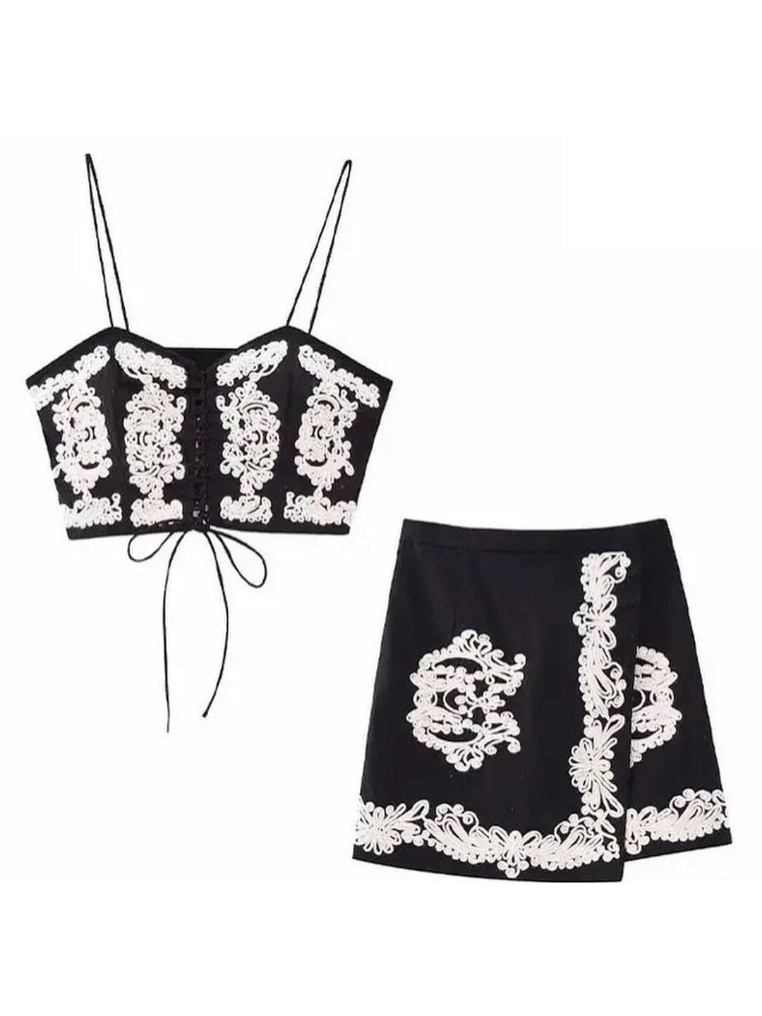 Embroidered Crop Top and Skirt Coord Set