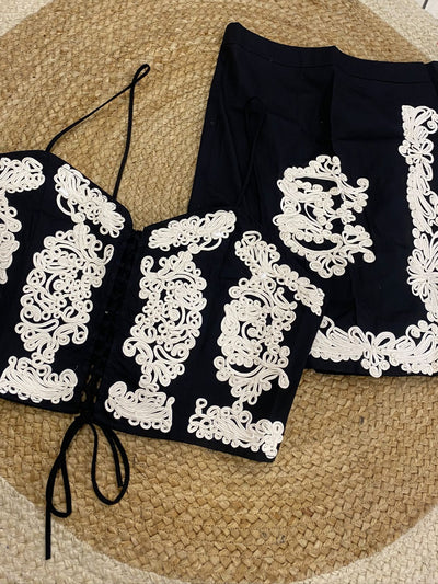 Embroidered Crop Top and Skirt Coord Set