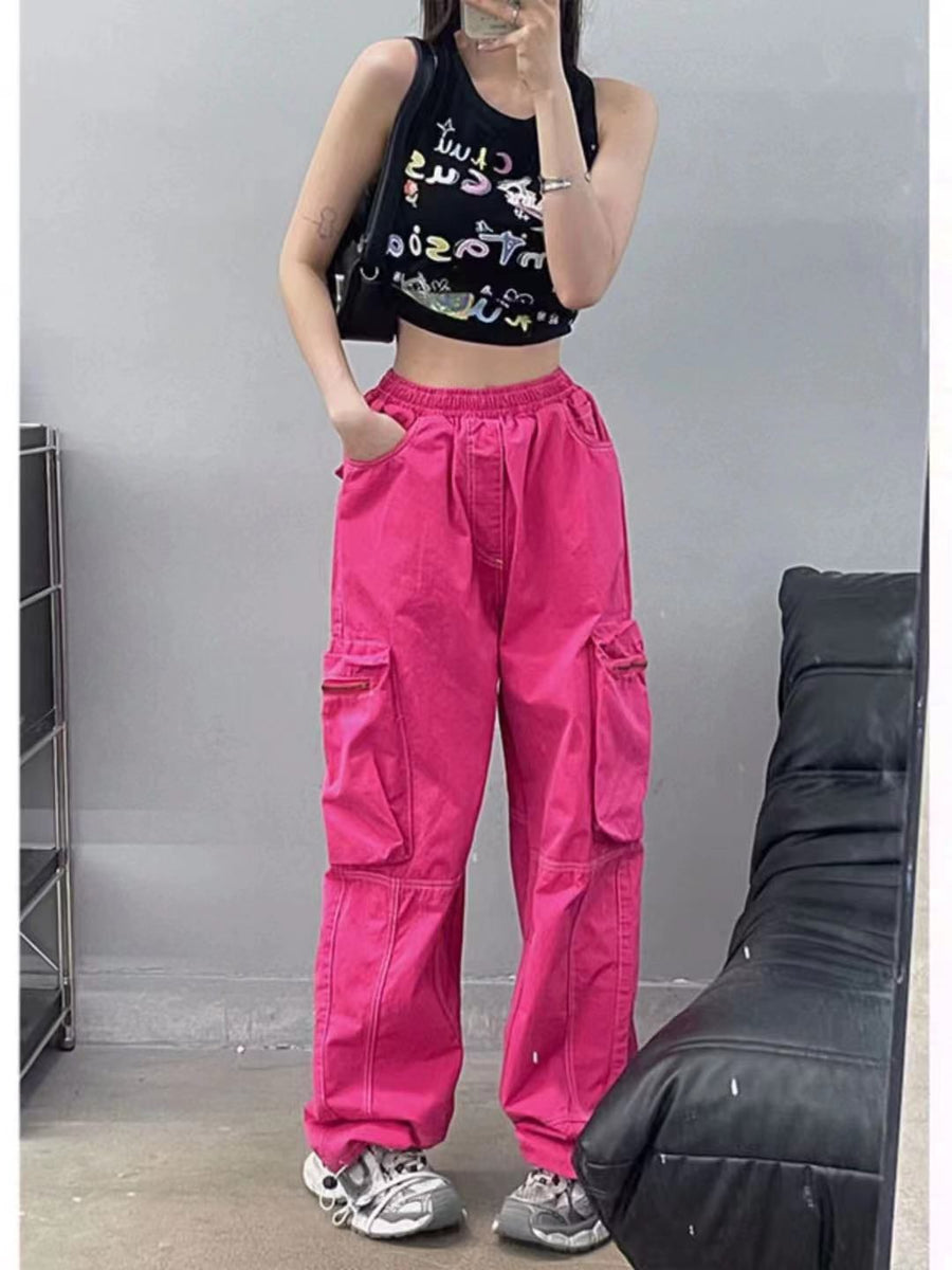 Wide Leg Stitching Cargo Pants