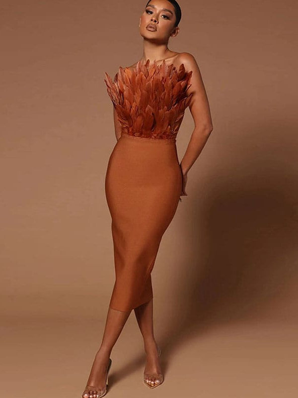 Feather Tube Bodycon Bandage Dress