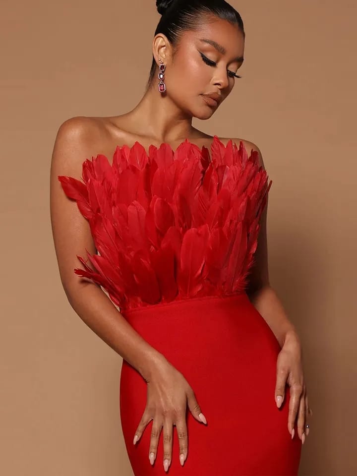 Feather Tube Bodycon Bandage Dress