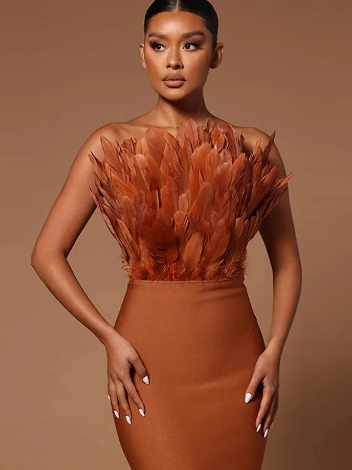 Feather Tube Bodycon Bandage Dress