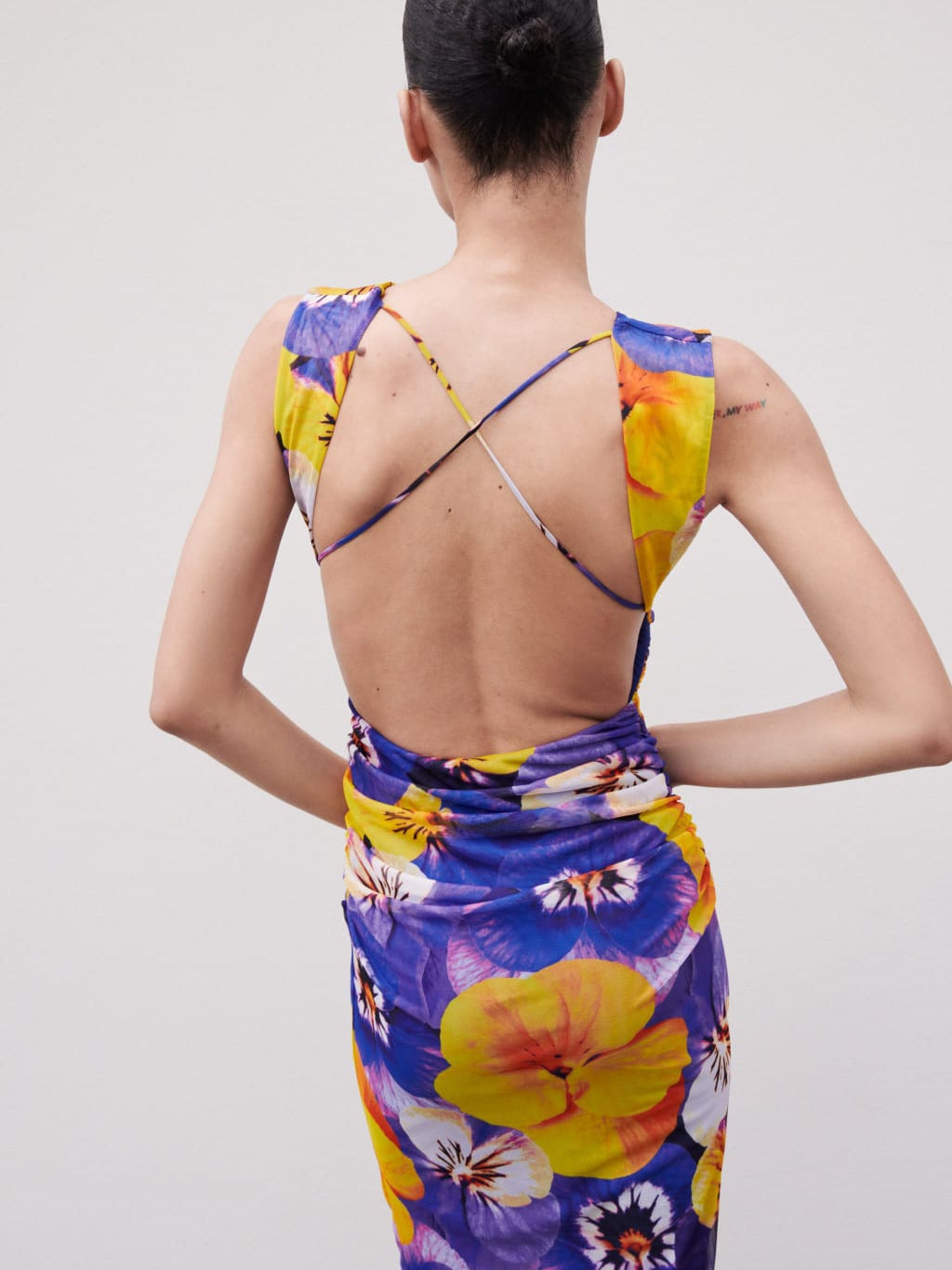 Floral Print Sleeveless Backless Mesh Tulle Dress